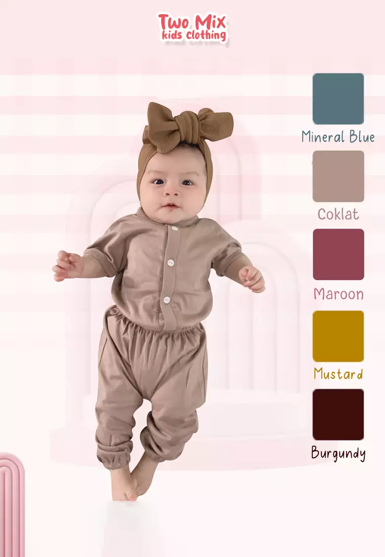 TWO MIX - Short Pajama 0Y 1Y 2Y 3Y - Piyama Anak - Baju Tidur Anak Bahan Katun Combed 0-3 Tahun 4221 Burgundy