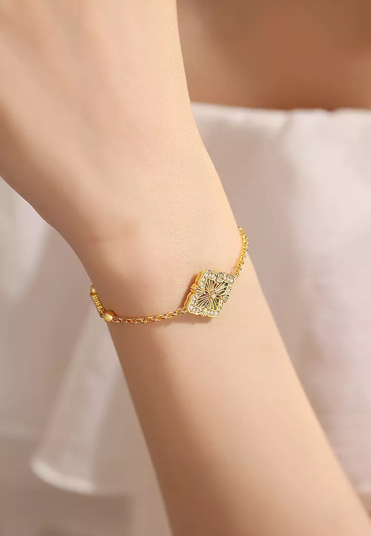 Gelang Wanita Original Korea Fashion Four-Petal Flower Style Titanium Zirkon Berwarna Cewek Bracelets