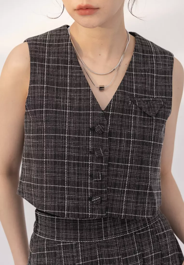 Plaid Suit Vest Top