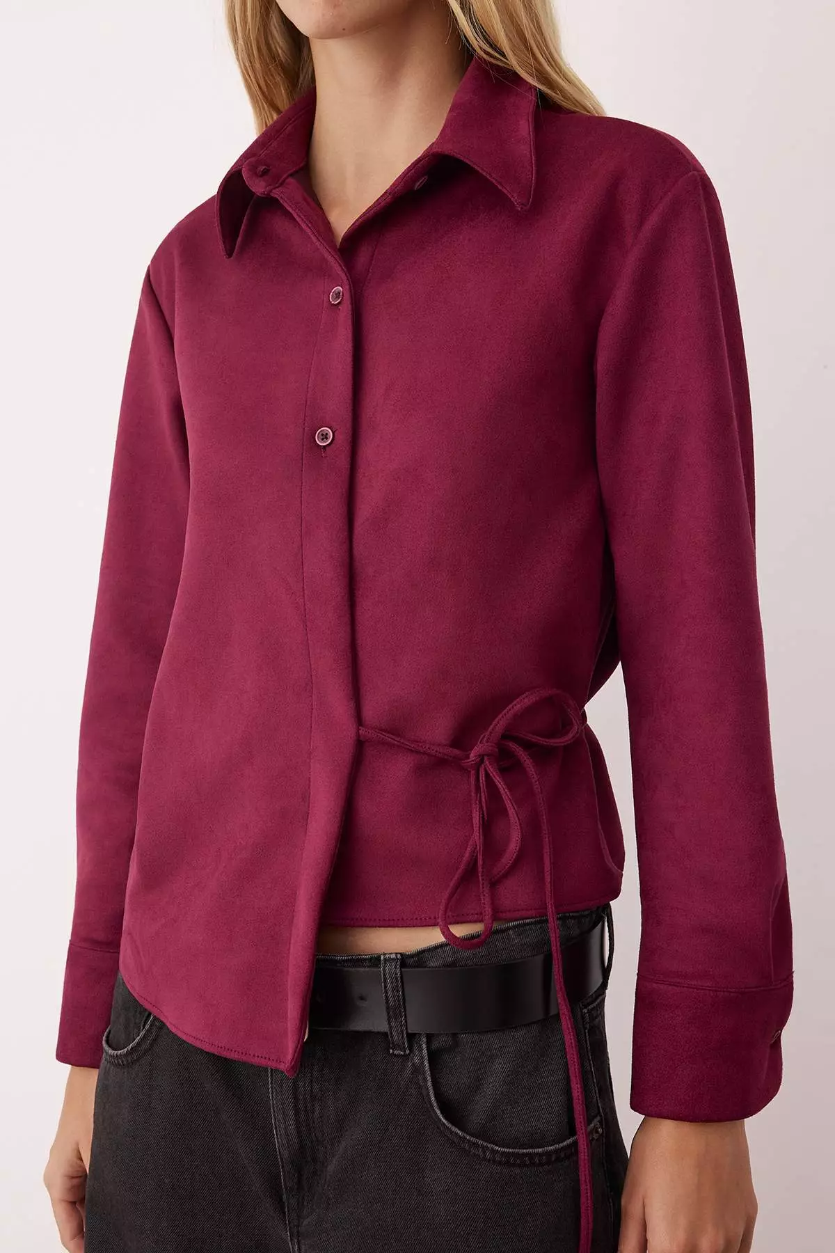 Suede Shirt With Plum Tie Detail Twoaw26Go00041