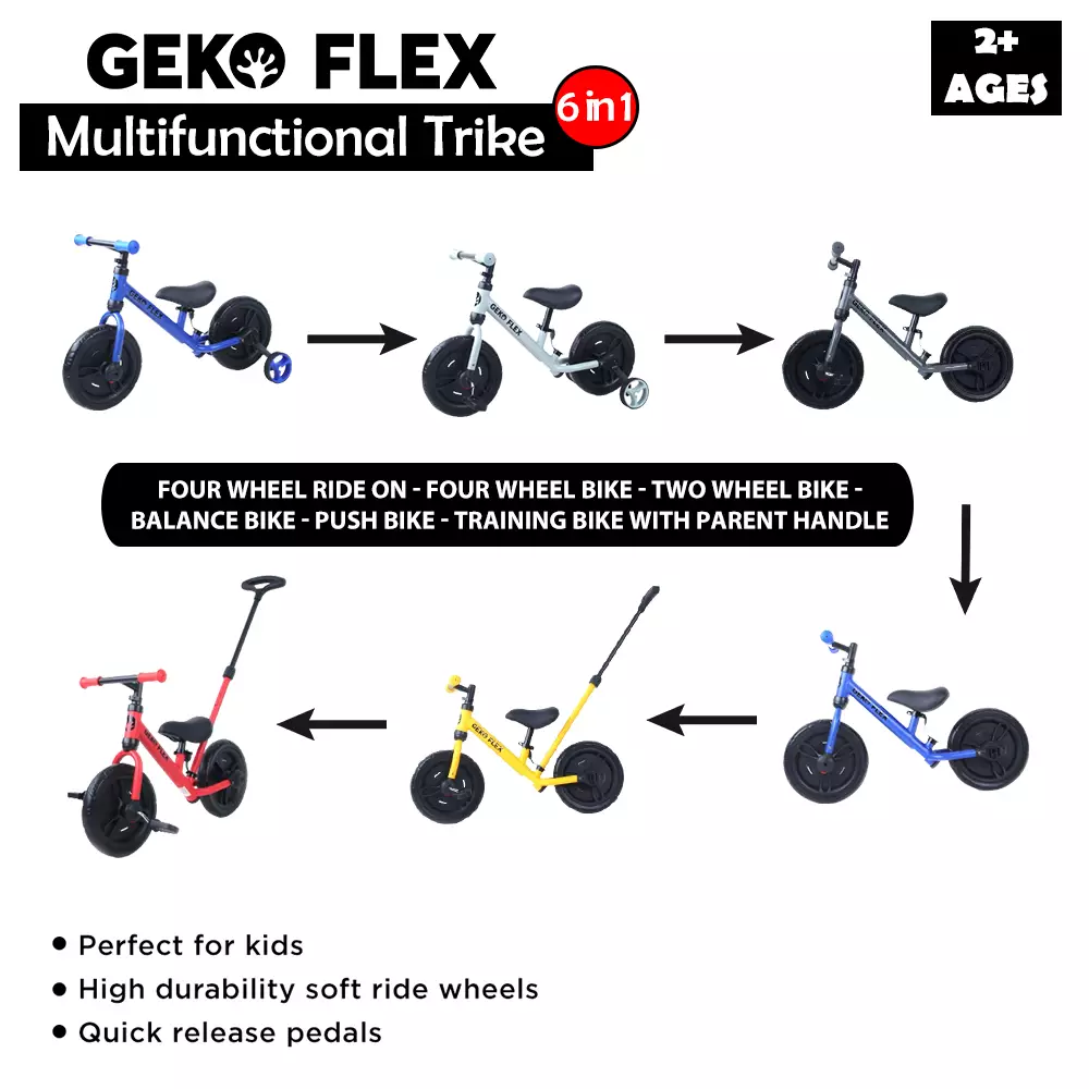 Geko Flex 6in1 Balance Bike Baby Blue - Sepeda Anak multifungsi