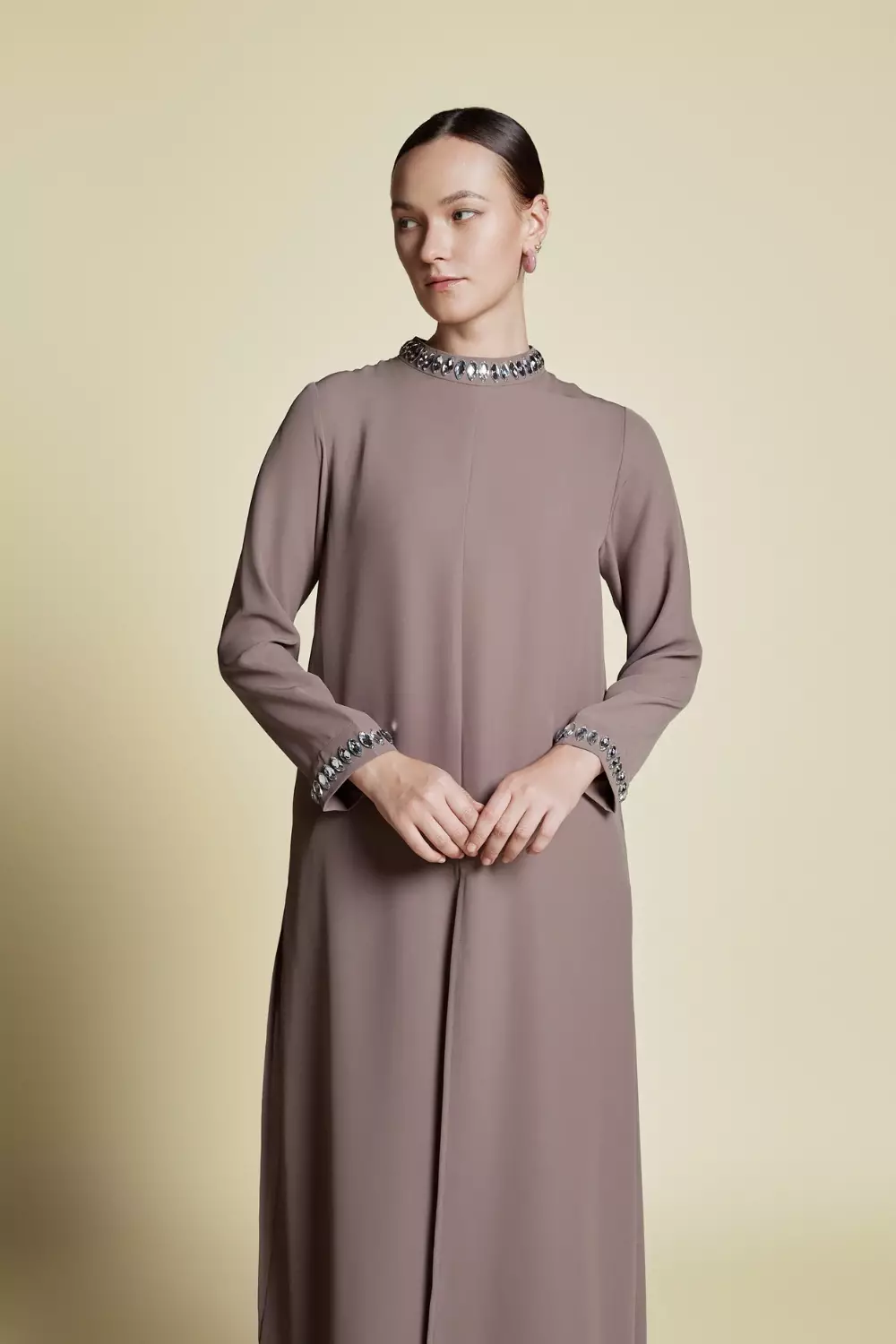 Demure Signature - Midi Coat Set in Frusan Silk Coffee Brown - SET