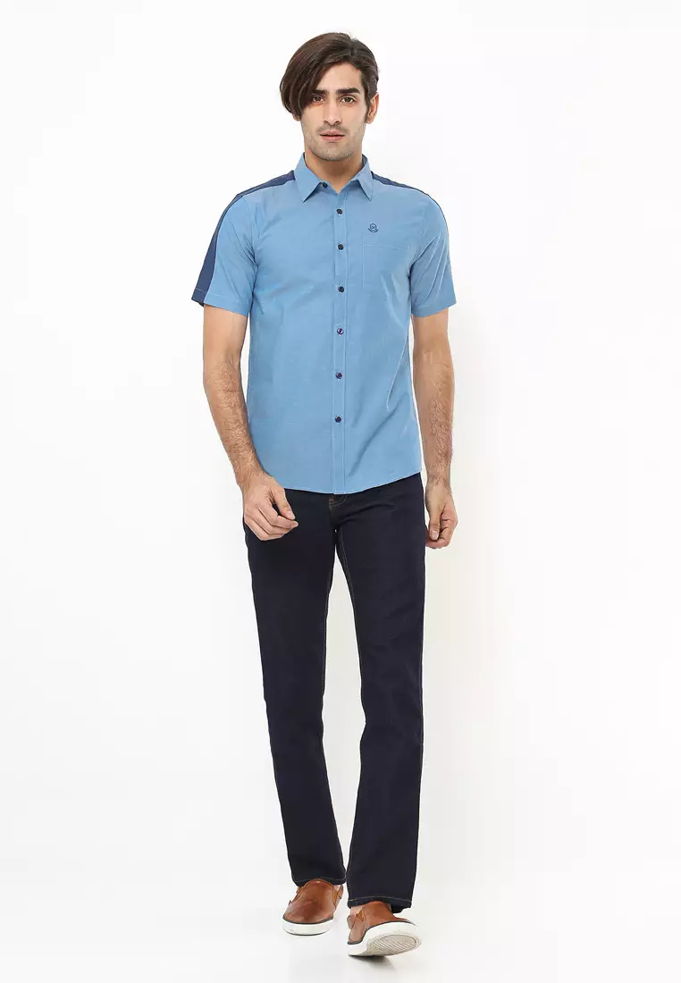 Johnwin - Kemeja Casual - Two Tone Color - Biru - Slim Fit - ASH.670.K880.685.C-S/S