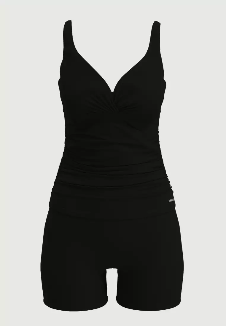 Pearl Glow Black Wrap Front Tankini Set