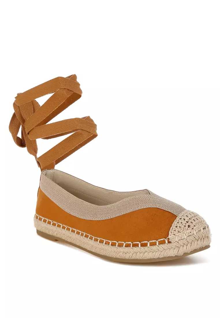 Microfiber Detachable Lace Espadrilles In Tan