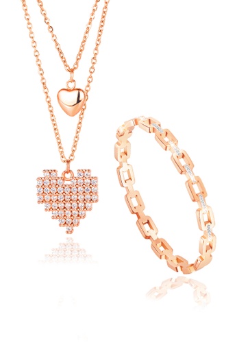 CELOVIS gold CELOVIS - Virtual Love Necklace Paired with Monserrat Bangle Jewellery Set in Rose Gold 8F53FACD34660DGS_1