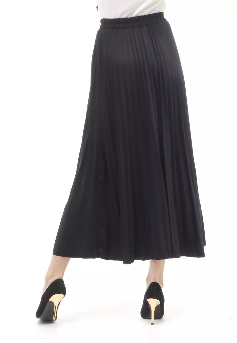 Skirt Plisket Bawahan Wanita Motif Polos Relaxed Fit - Hitam