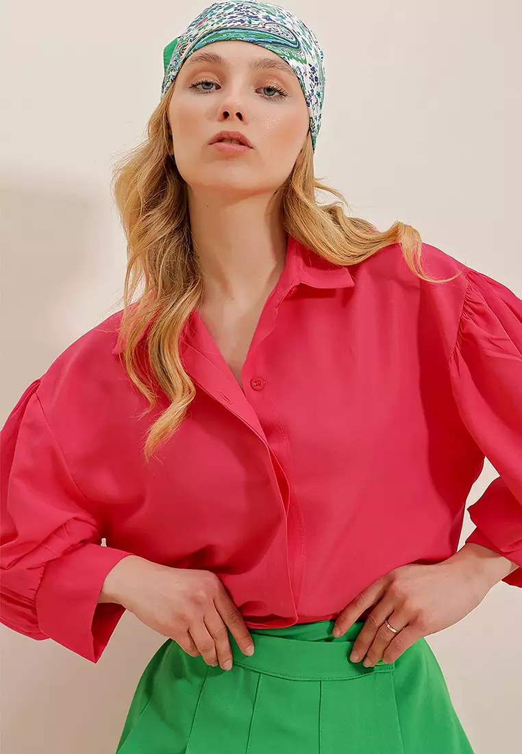 Balloon Sleeve Basic Poplin Shirt