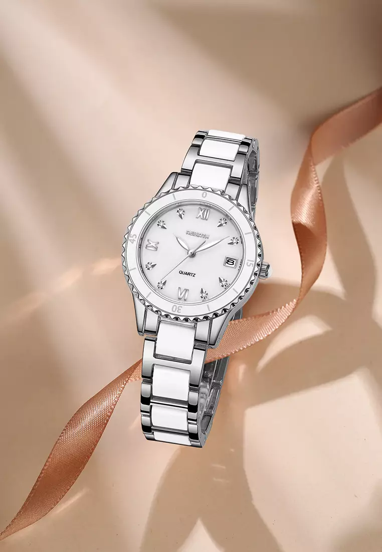 Jam Tangan Wanita Korea Berlian Original Anti Air Tali Keramik Jam Tangan Cewek New Wanita silverwhite