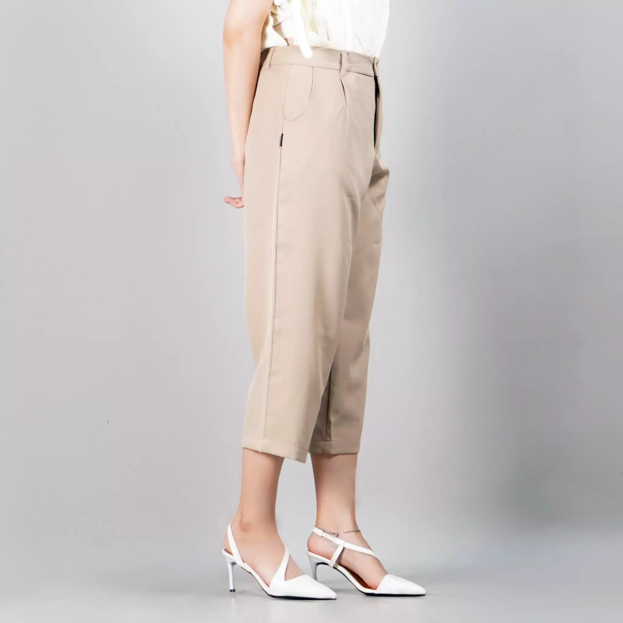 MONICA Celana 3/4 Wanita Celana Cropped Pants Celana Wide Leg - KHAKI