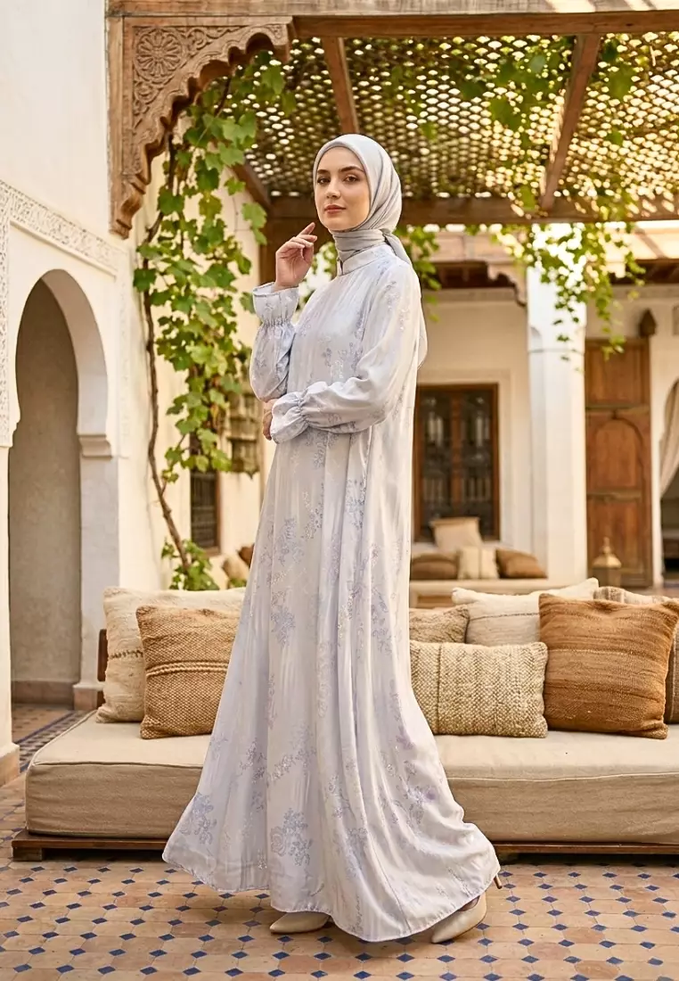 Gamis Lebaran Motif Terbaru Mosleem Kekinian Lengan Karet Warna Soft Blue By Brilliant Girl Warna BIRU