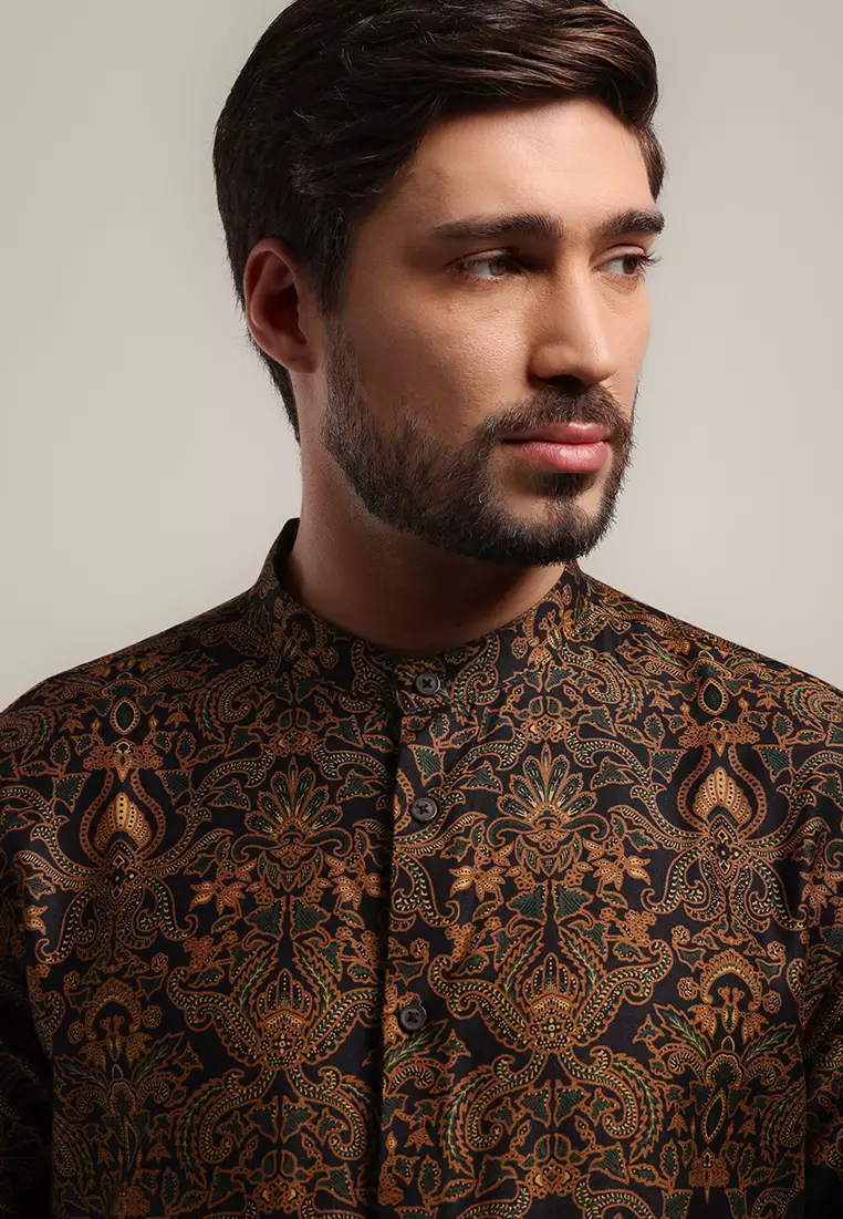 MOC Kemeja Koko Lengan Panjang Pria Slim Fit VIKRANA - BLACK