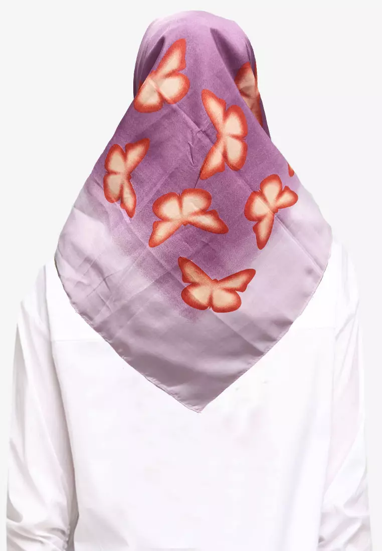 Hijab Segi Empat Wanita Kupu-Kupu Voal Square Scarf Wanita Lilac