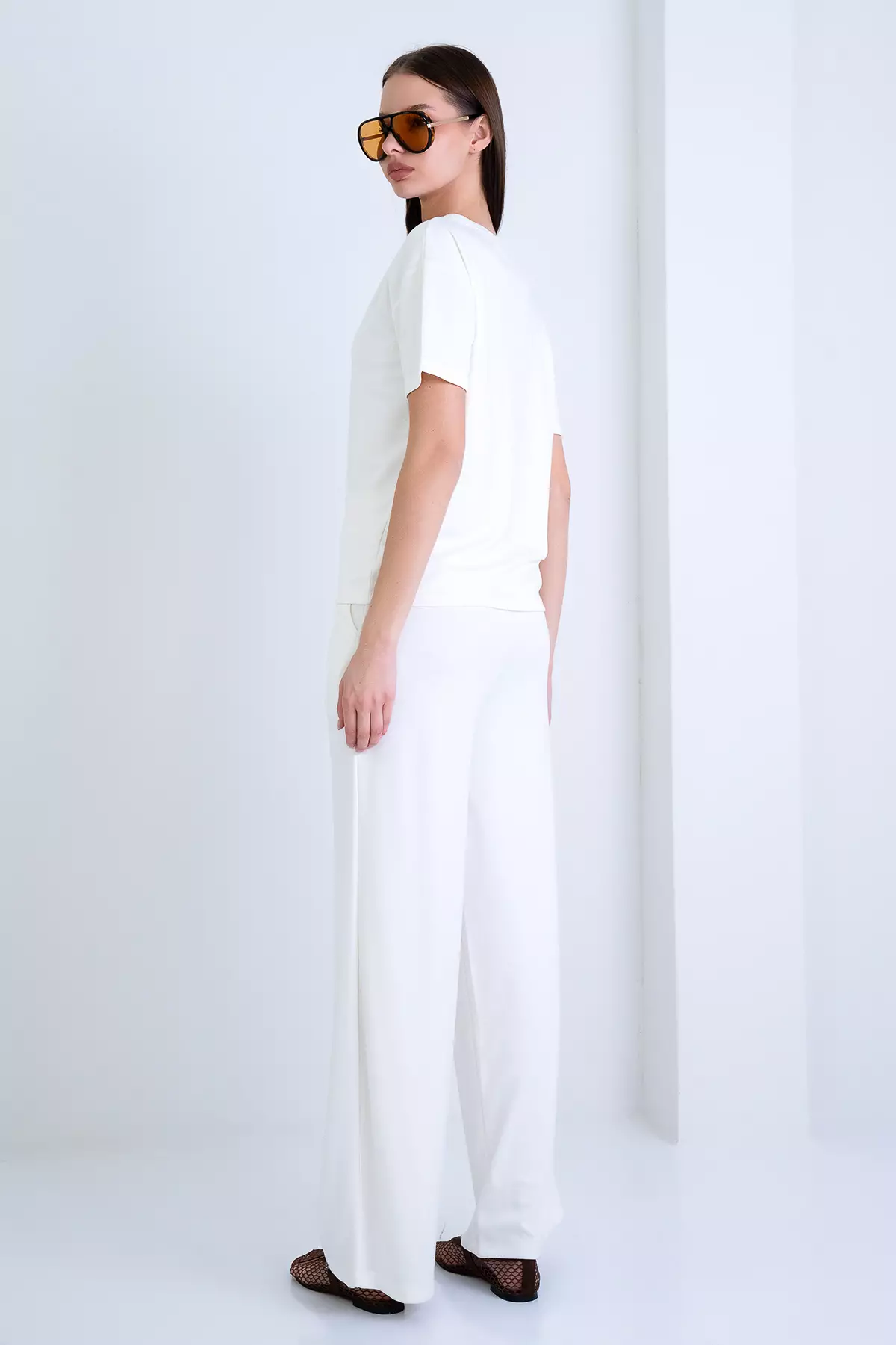 Ecru Crew Neck Modal Basic Blouse And Double Pocket Trouser Set Alc-X15221