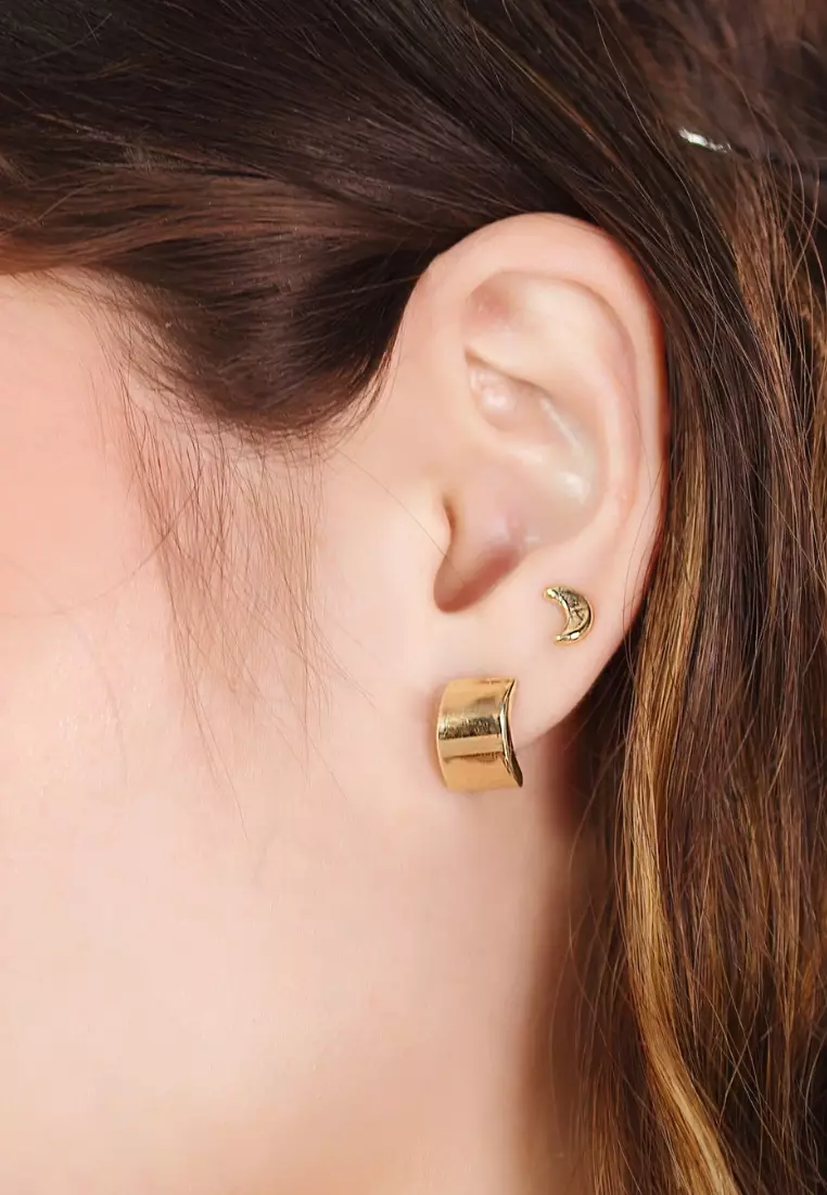 Moon Studs Earrings 14k Gold