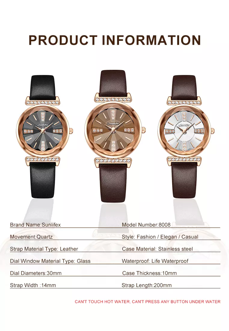 Jam Tangan Wanita Berlian Anggun Gaya Antik Tali Kulit Original Jam Tangan Cewek 8008 allblack