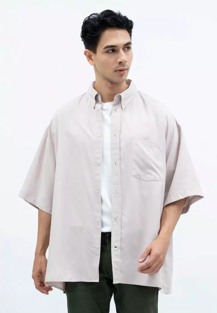 Houseofcuff Kemeja Oversize Jumbo Lengan Pendek Pria Unisex Cream