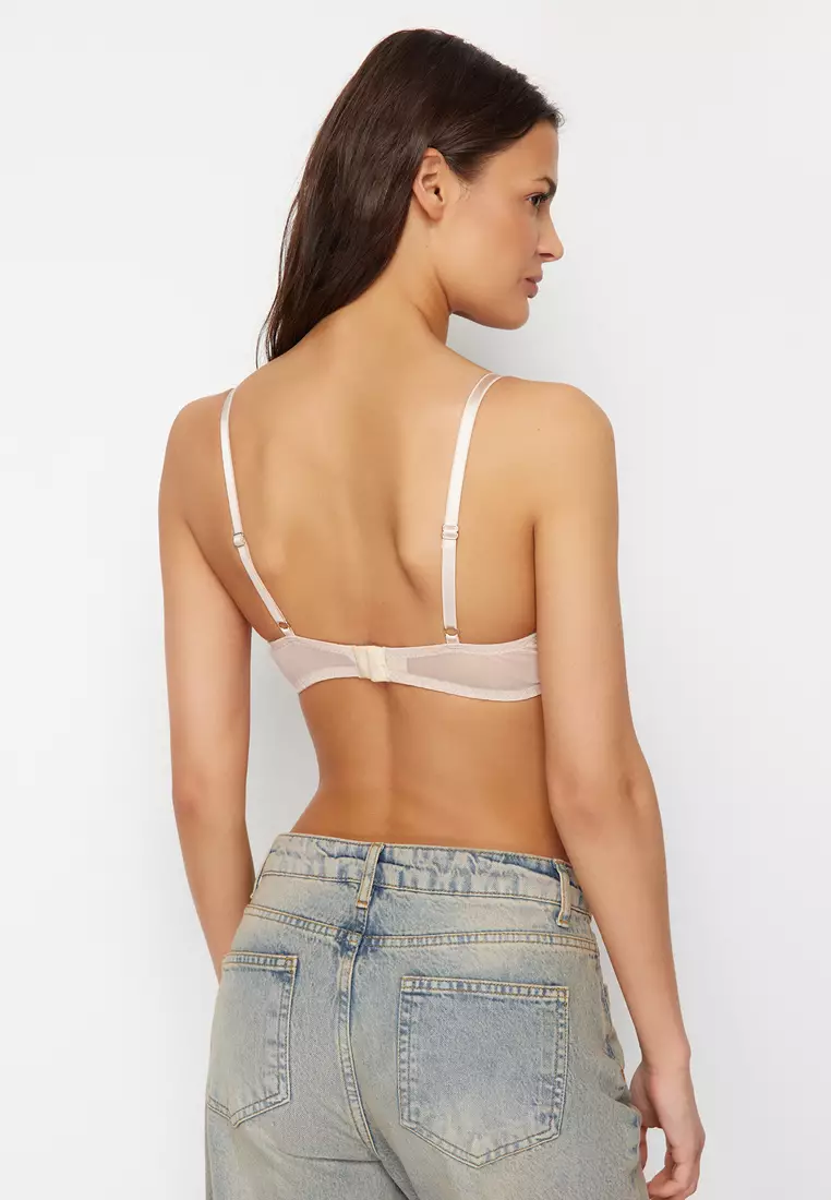 Ten Lace Rope Strap Covered Strapless Knitted Bra