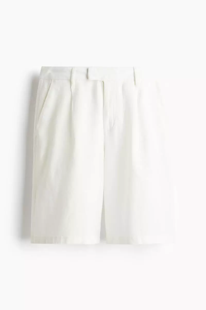 Knee-length linen-blend shorts