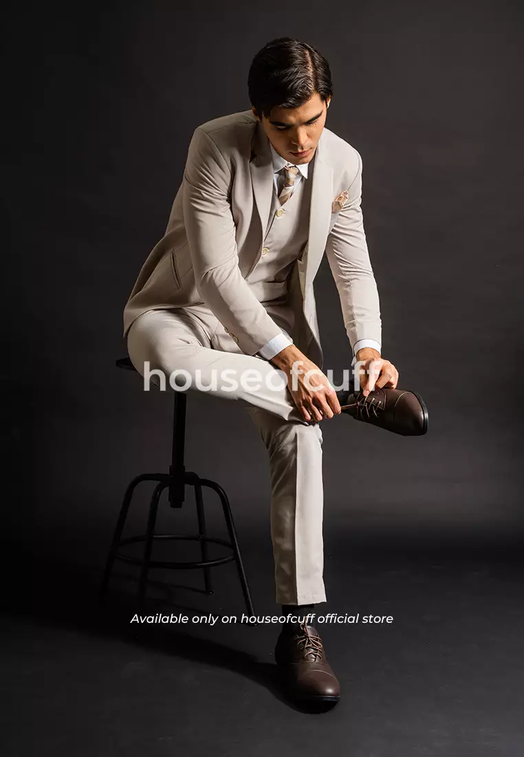 Sepatu kulit pria formal pantofel oxford quarter cap toe coklat tua