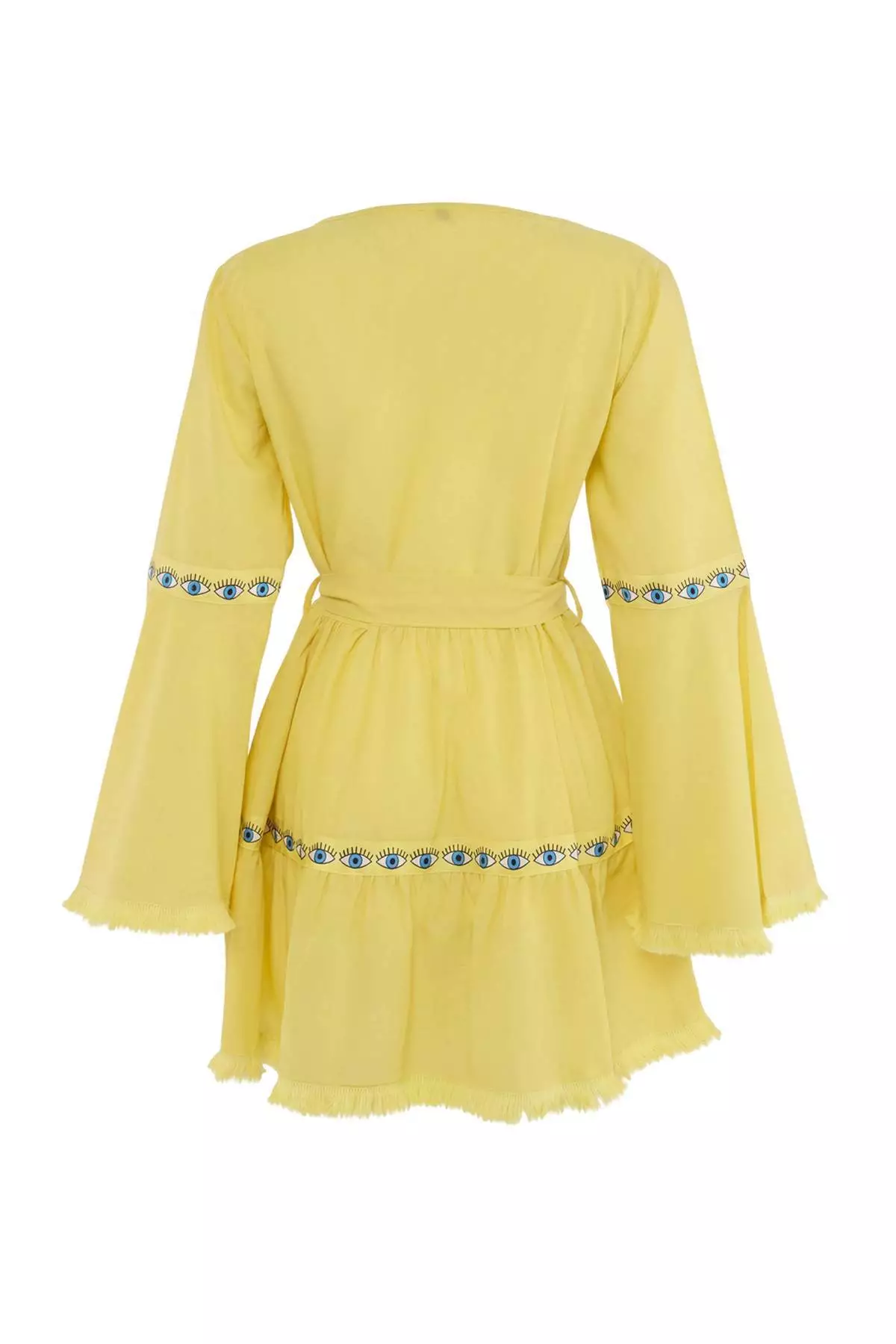 Yellow Belted Mini Woven Flounce Beach Dress Tbess21El1253