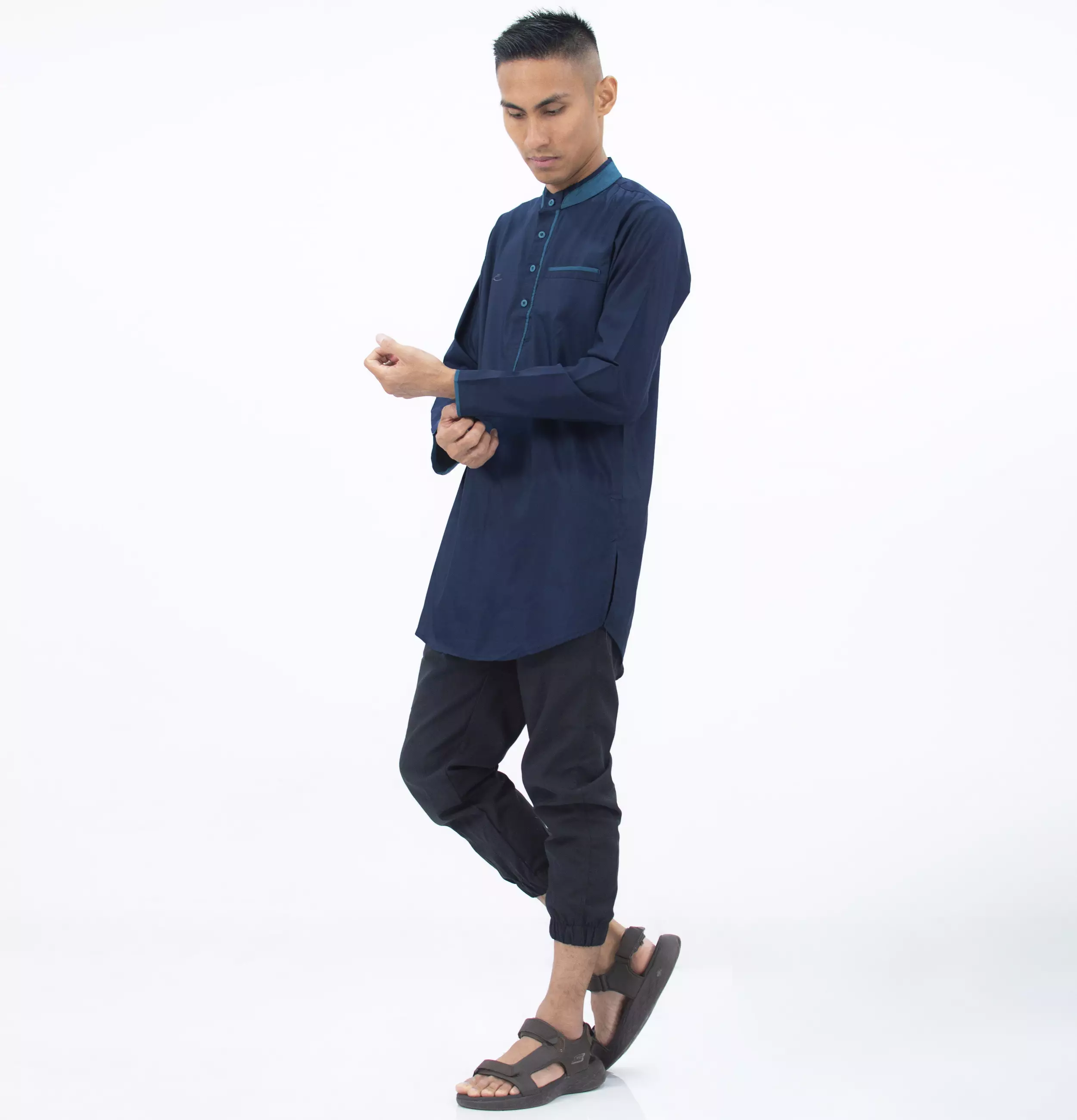 DHABI Kemeja Kurta Lengan Panjang Baju Kurta Lengan Panjang Outfit Idul Fitri - NAVY