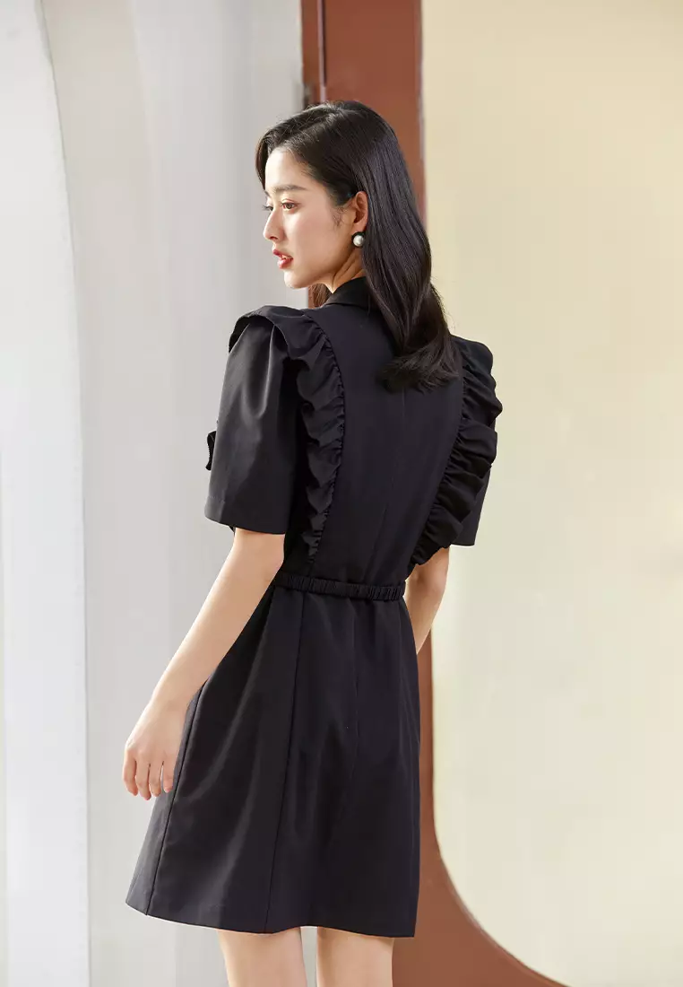 Single Breasted Summer Formal Ruffle Midi Dress