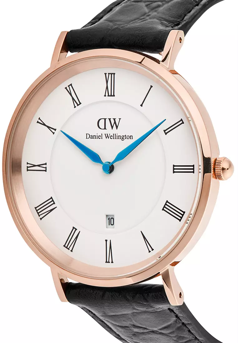 Classic 40mm Roman Numerals Date Black Croc Belly Rose Gold - Men Watch stainless steel Leather strap watch DW Official Authentic Original 男士手錶 不銹鋼 真皮 手錶 DW 官方 正品