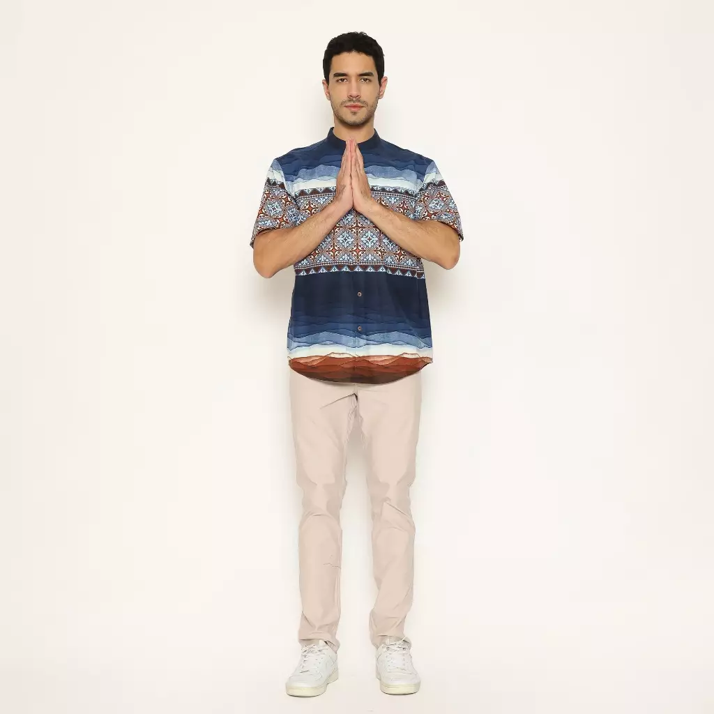 AMK Baju Koko Pria Printing Lengan Pendek KK THALIB S/S Blue