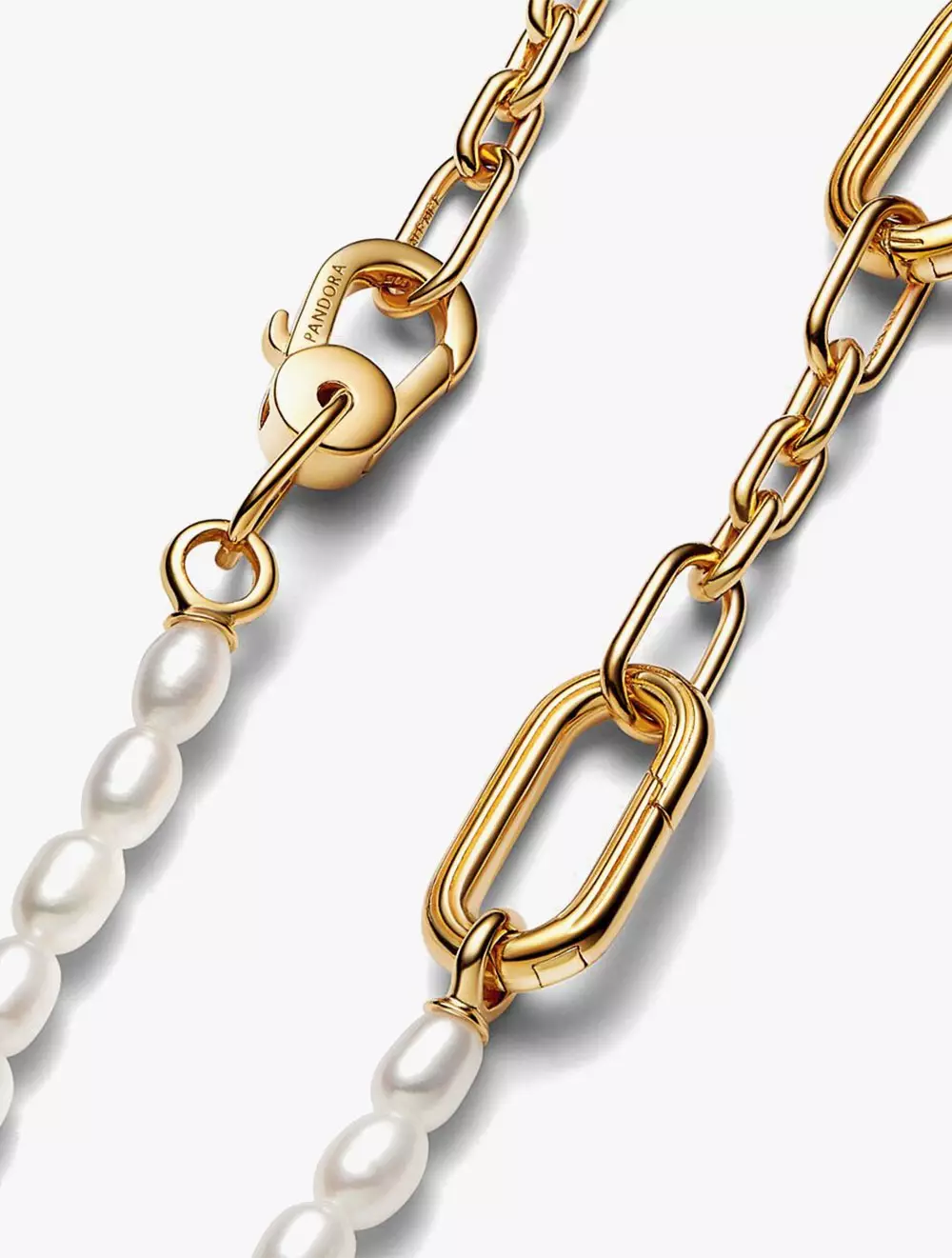 14k Gold-plated link and treated freshwater cultured pearl necklace