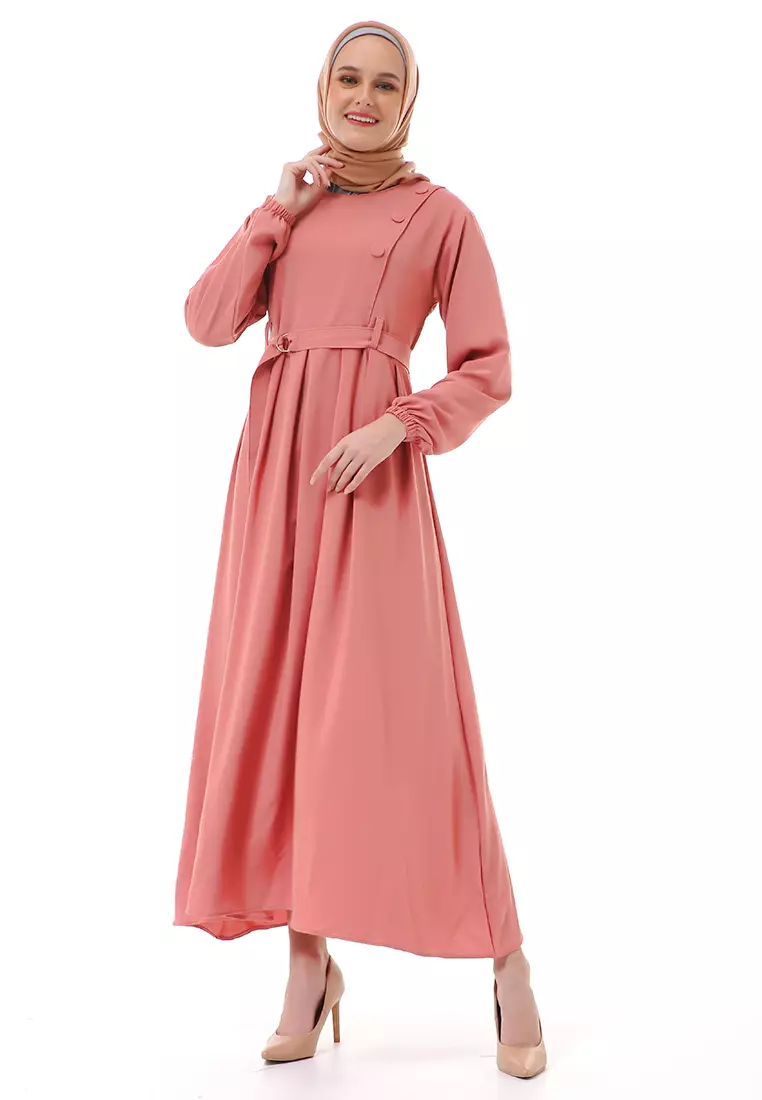 Nelly Gamis Dress Muslimah Wanita Long Sleeve Premium HIgh Quality - Dusty