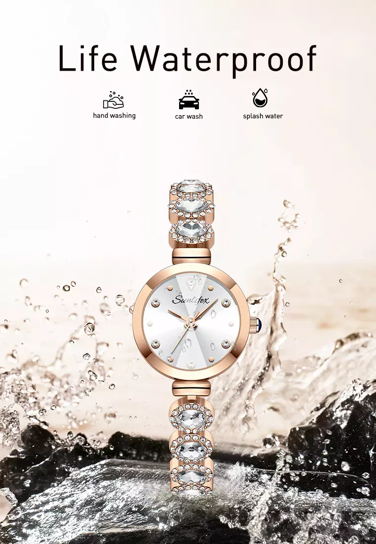 Jam Tangan Wanita Korea Elegan Tali Gelang Berlian Anti Air Jam Tangan Cewek Original rosewhite