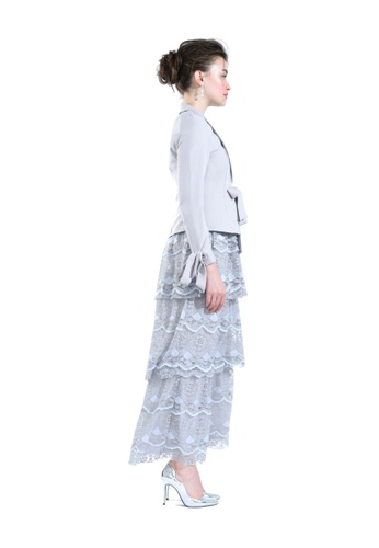 Buy Lunaria Silver Kebaya Blazer with Lace Layer Skirt from Hernani in Grey and Blue and Silver only 469