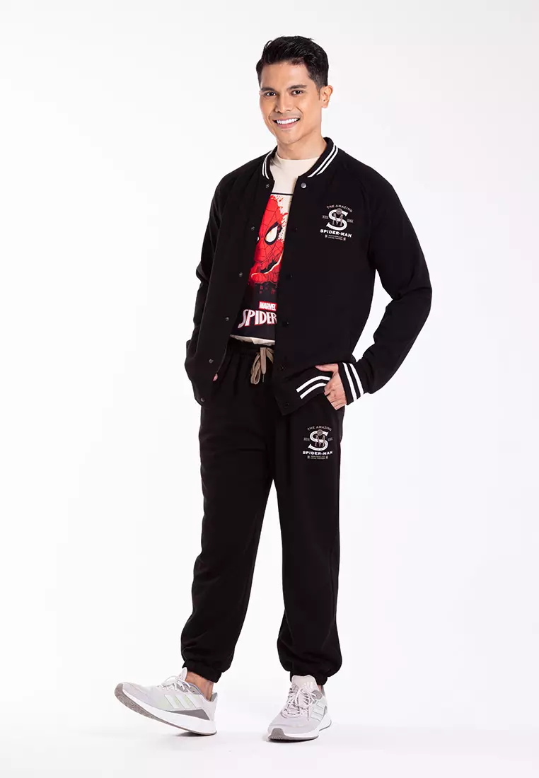 Forest X Marvel Spiderman Premium Weight Air-Cotton Baseball Jacket Sweater Men Family wear - FA30000-01Black