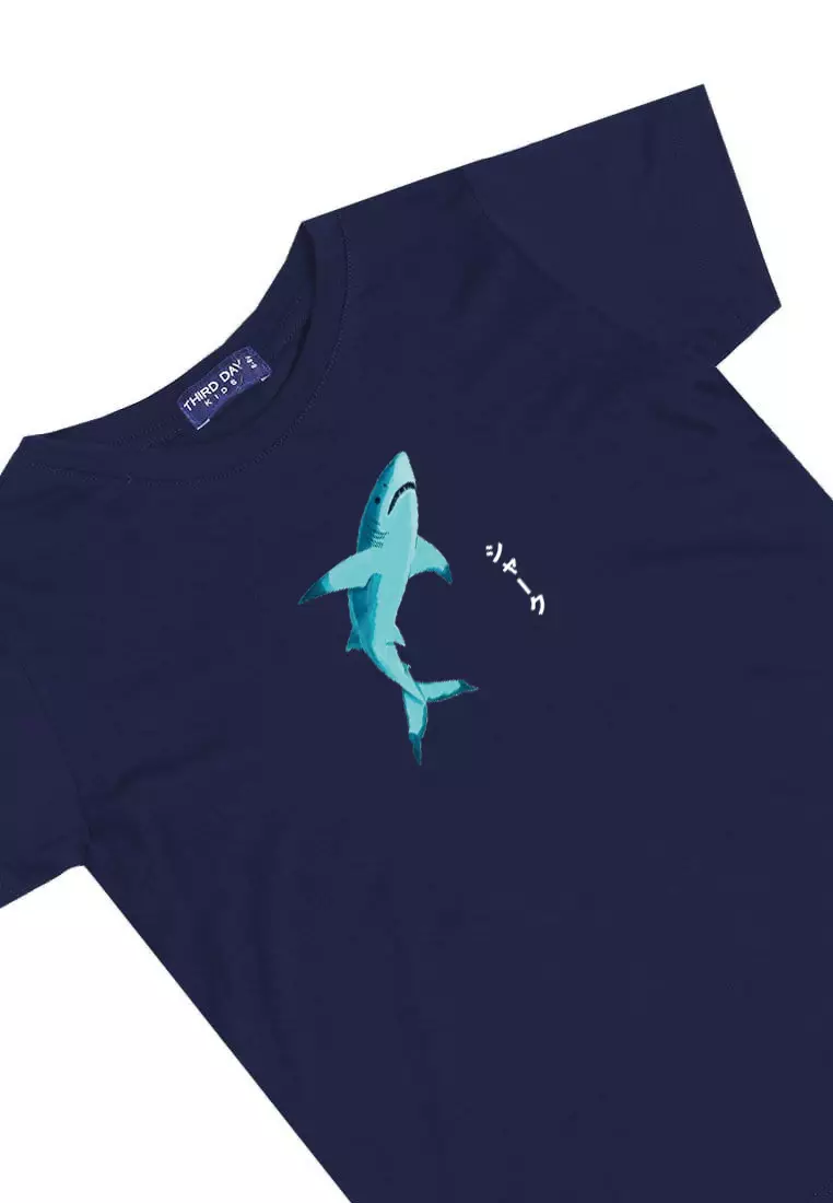 KU039 Kaos Anak Bahan Adem Halus "ikan hiu" navy