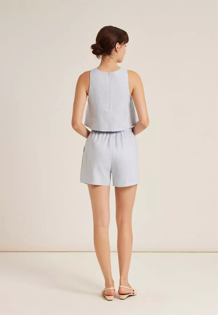 Square-Neck Linen Halter Top