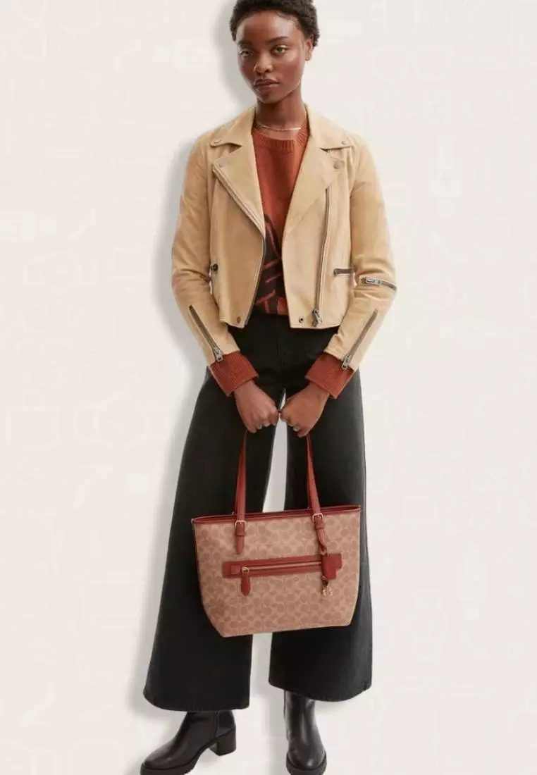 Coach Taylor Tote In Signature Canvas Tan Rust