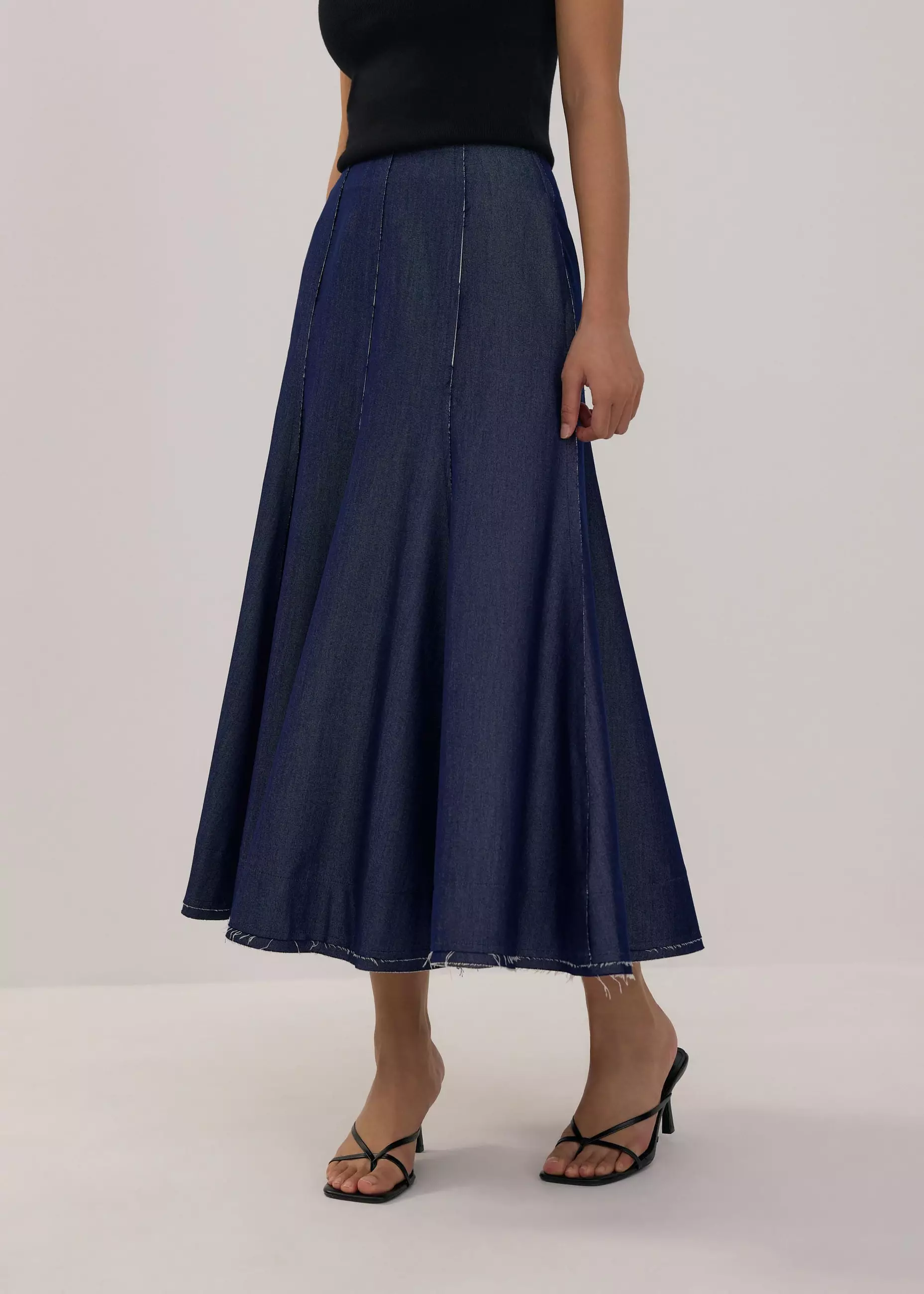 Rok Wanita - Chambray Flare Maxi Skirt