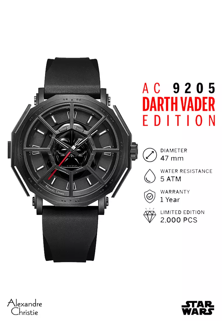 Alexandre Christie Star Wars Darth Vader Limited Edition Gift Set Men Black & White Dial Open Case Stainless Steel Black Premium Rubber 47mm - AC9205MHRDV1