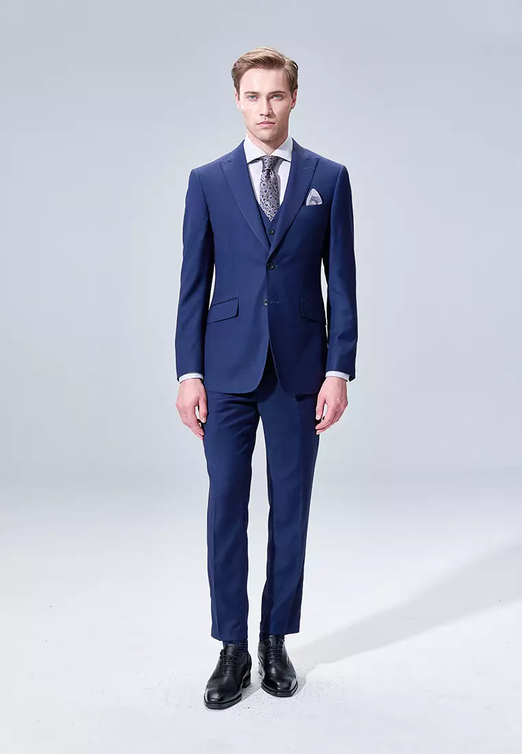 Midnight Blue Textured Tailored Trousers