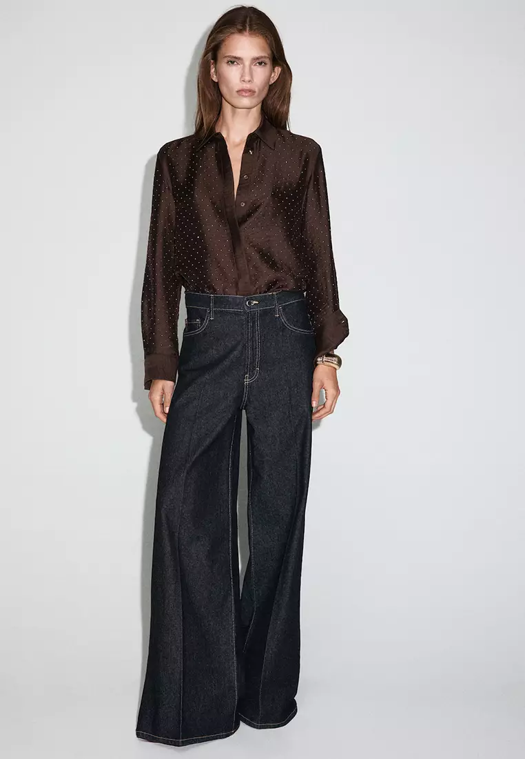 Satin Shirt with Rhinestones