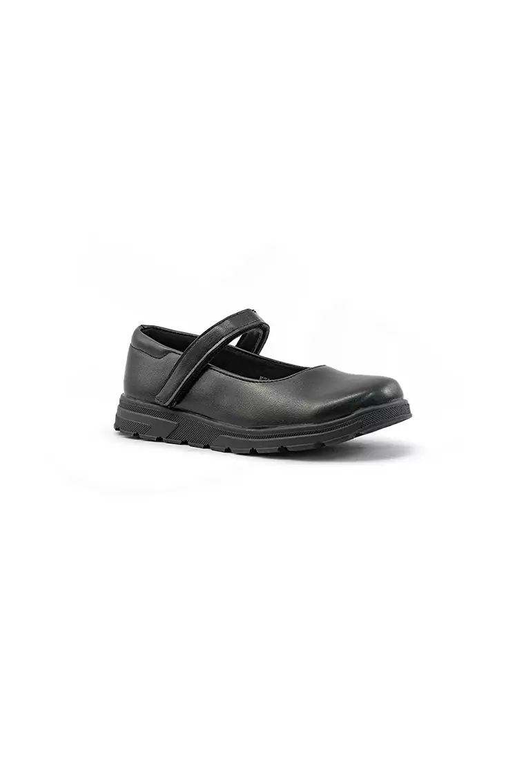 Kids Girls KZ 24098 C91 Black Mary Jane shoe with strap and textured sole. Suitable for school or casual wear.