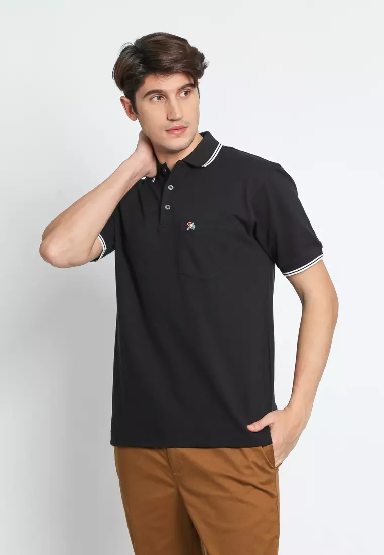 BLACK CASUAL POLO SHIRT REGULAR FIT