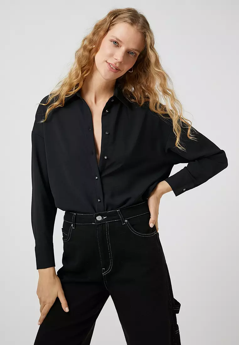 black long sleeve button up dress