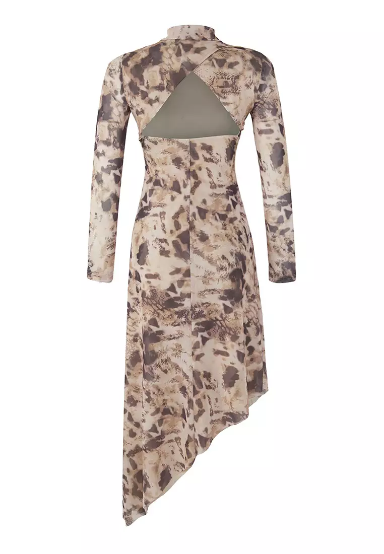 Multicolored Leopard Printed Fitted Tulle Evening Prom Dress TPRSS25EL00036