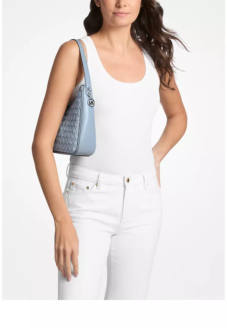 Nayla Small Woven Signature Logo Hobo Shoulder Bag