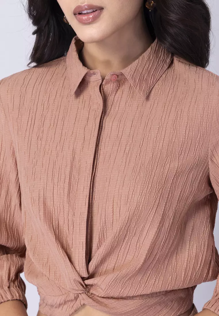 Peach Front Knot Shirt and Pant Set
