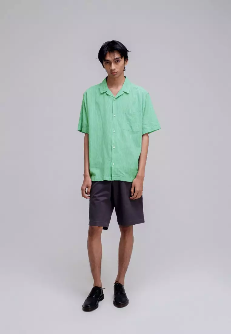 Short Shirt Linen With Cuban Collar Stripe 060423