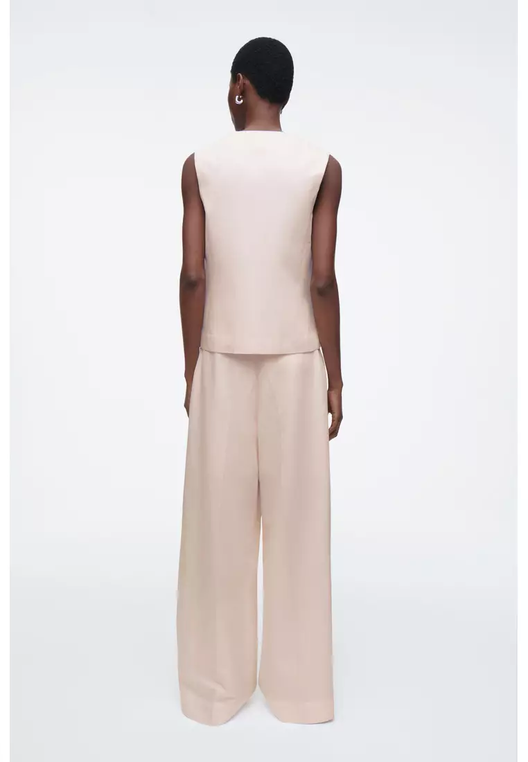RELAXED LINEN-BLEND WIDE-LEG TROUSERS