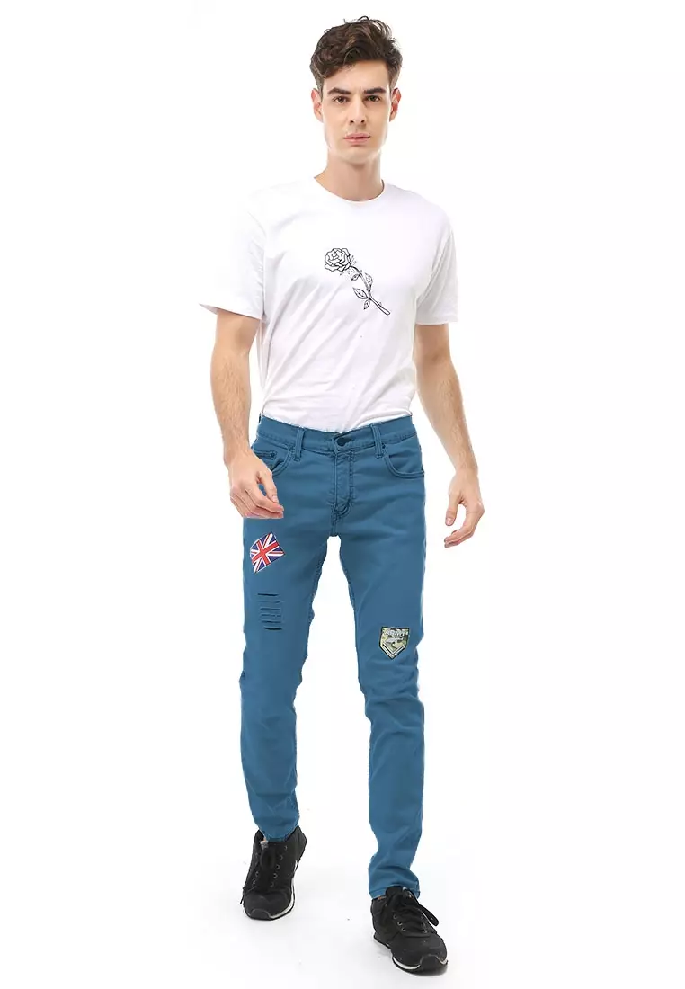 Locko Long Pants Celana Panjang Pria Ripped Jeans Flag Motive Material Denim ORIGINAL